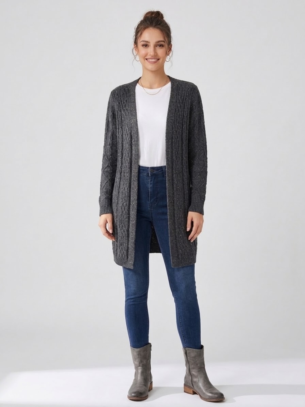 Soft Surroundings Charcoal Cable Open-Front Cardigan